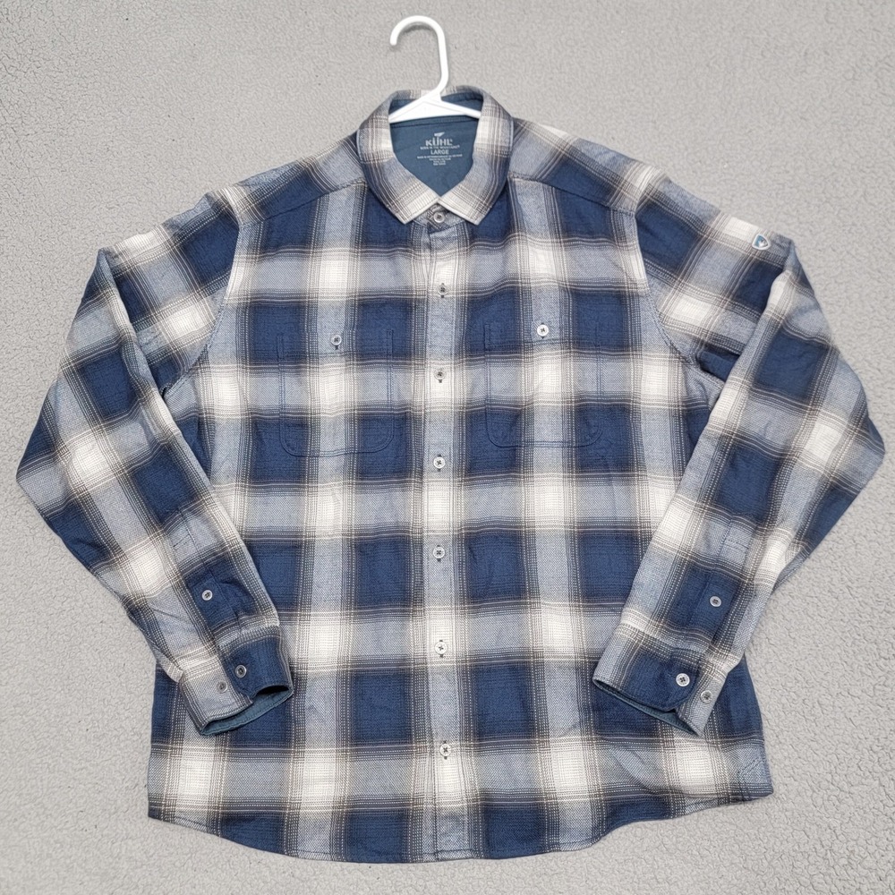 Kuhl Blue and White Plaid Casual Button Down Shirt